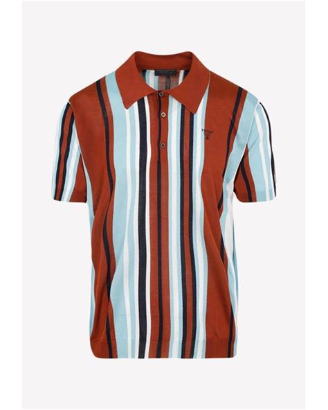 prada striped shirt with white detailing|Prada Silk blend polo shirt with stripe detail .